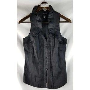 White House Black Market Pleated Ruffle Sleeveless Blouse 0 Women's Black Used